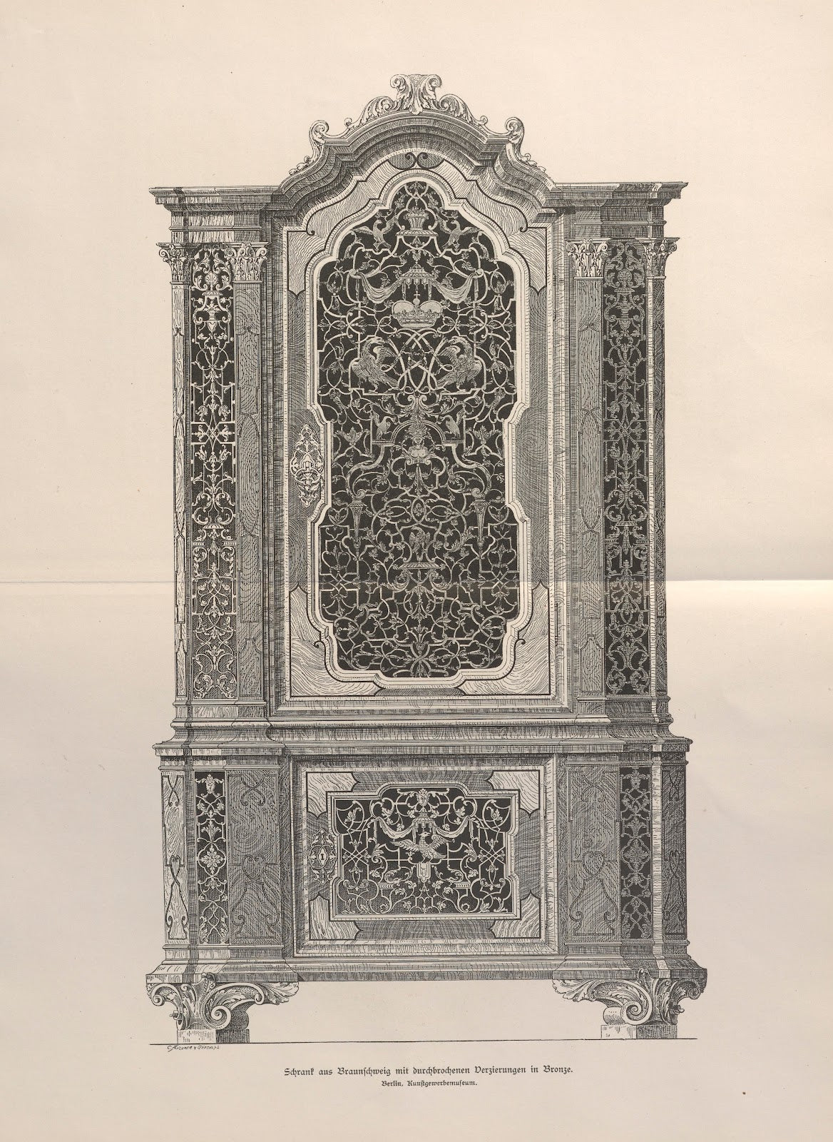 Schrank aus Braunschweig mit durchbrochenen Verzierungen in Bronze 1888