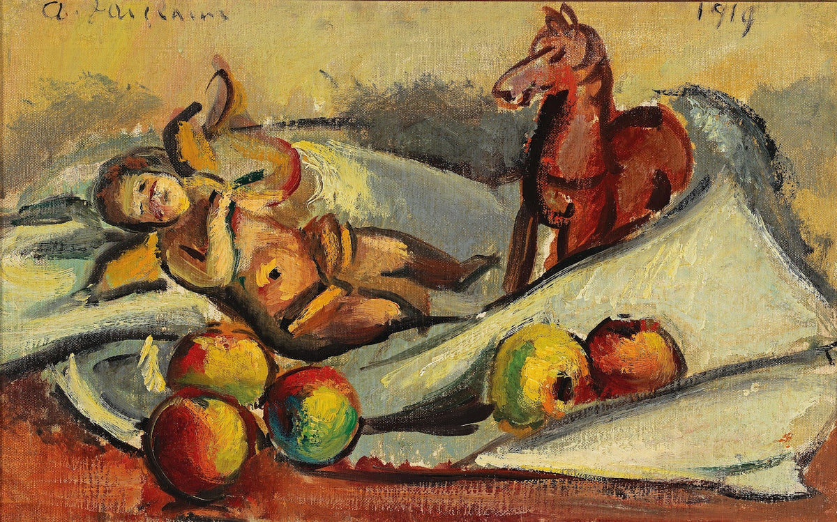 Stillleben mit Äpfeln Putto und Pferdchen 1919