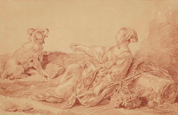 Bergère assise avec son chien