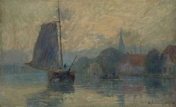 Bords de la Schie à Delft effet de brouillard 1896