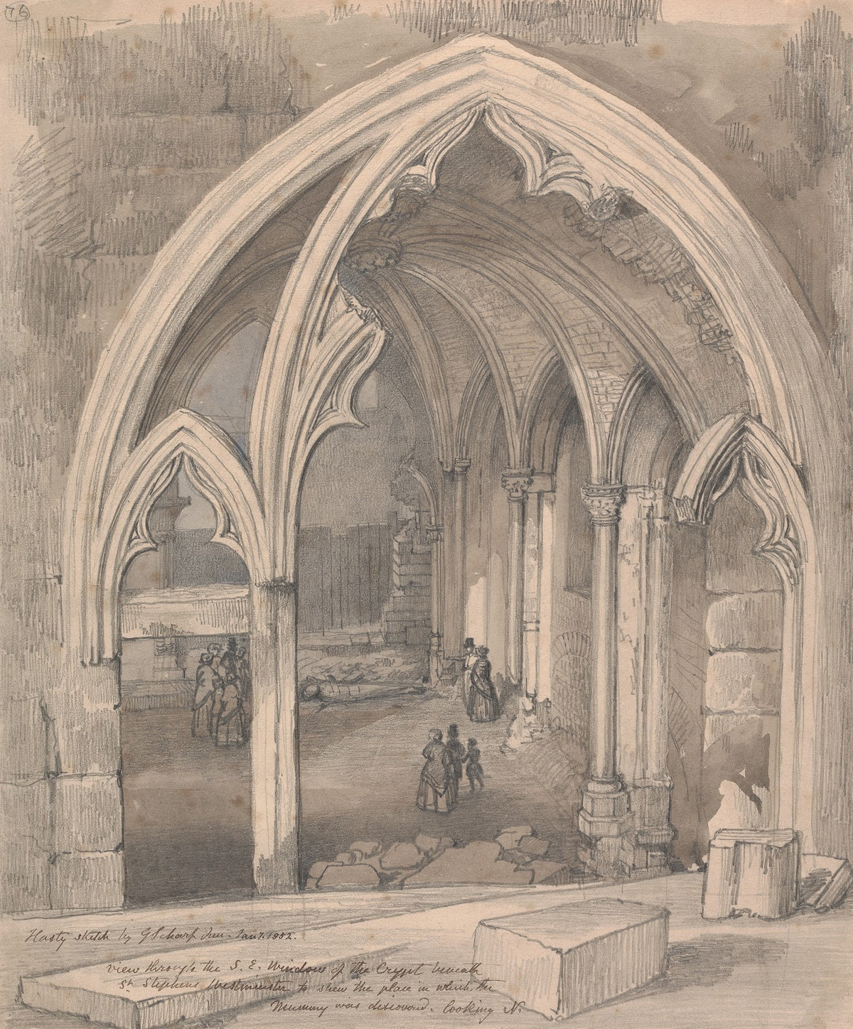View through the South East Window of the Crypt beneath St Stephens Westminster