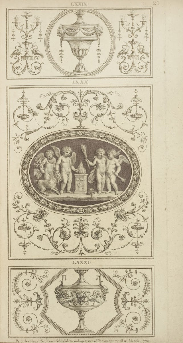 Central design of four cherubs with a torch and ram 1777 1784