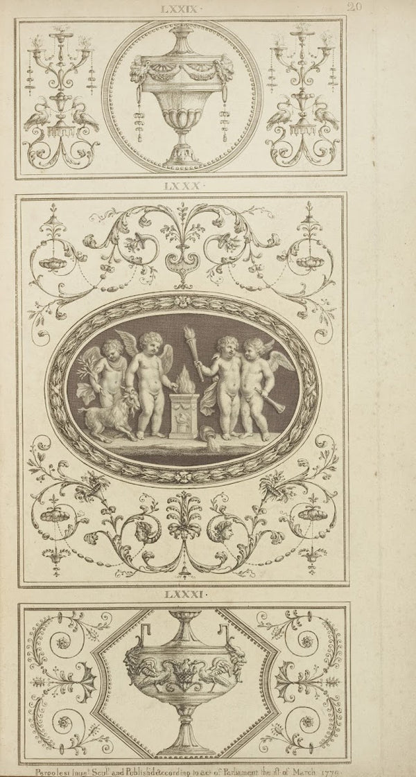 Central design of four cherubs with a torch and ram 1777 1784