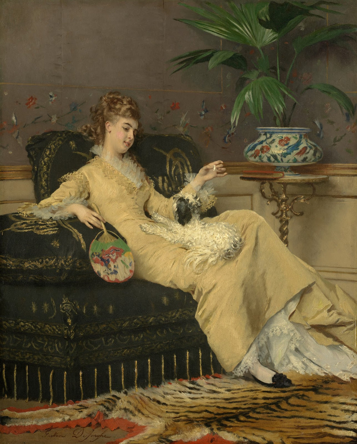 Woman in yellow C 1875
