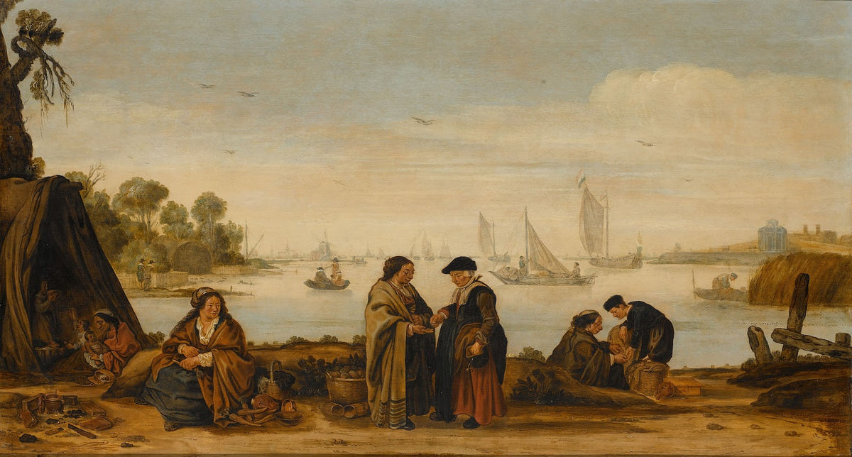Rivierlandschap met handlezende vrouwen c 1625 c 1631