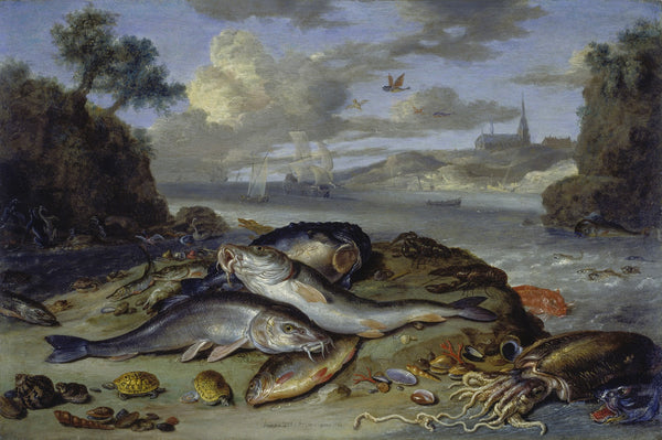 Still Life with Fish and Sea Animals in a Coastal Landscape 1661