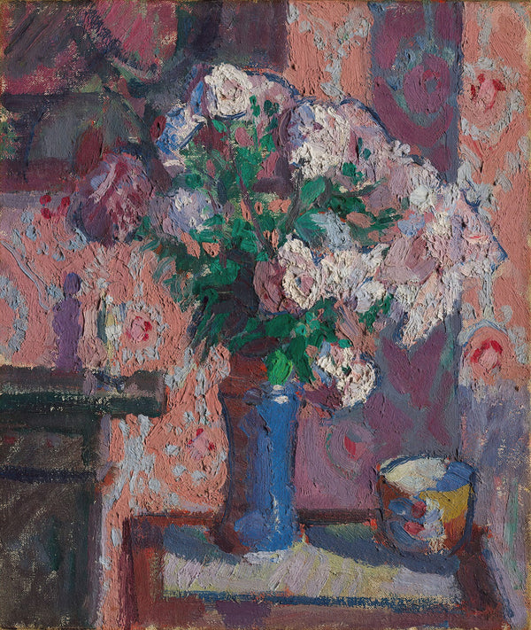 Roses in a Blue Vase circa 1914 15