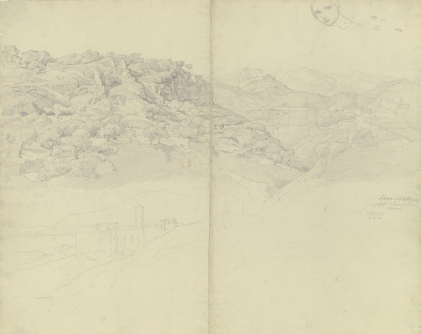Ansicht von Subiaco oben rechts Studien eines Mädchenkopfes 1831
