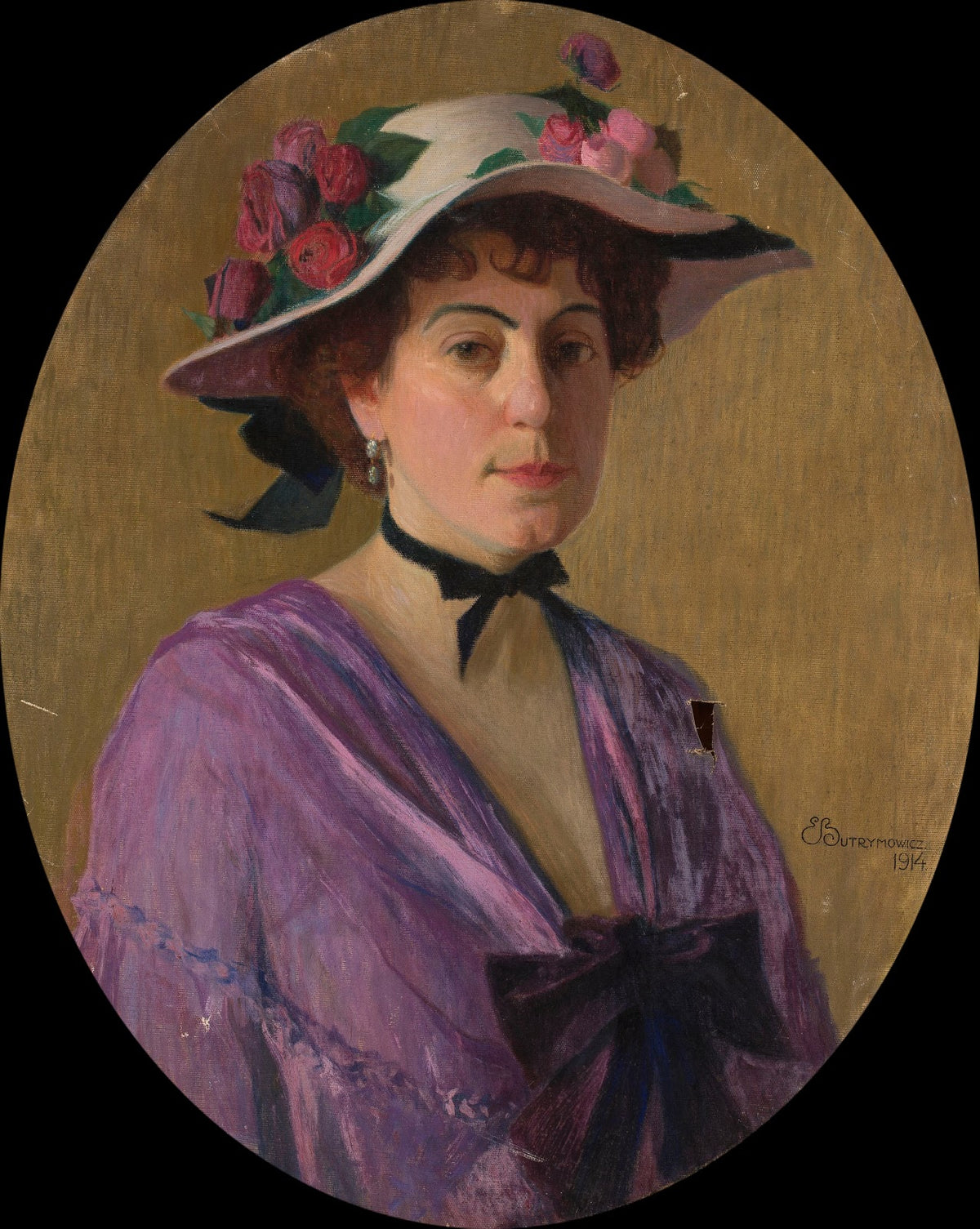 Portrait of a lady in a hat with flowers 1914