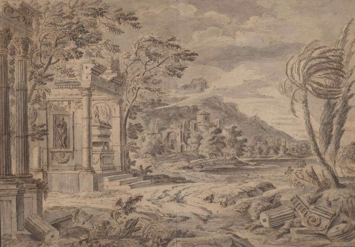 Antique Ruins along a Mountain Coast 1670s