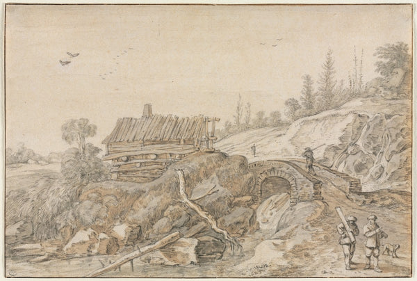 Hilly Landscape with Hut Beside a Stream 1627