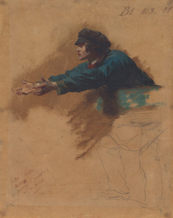 Young Man Leaning Forward with Outstretched Arms Study for Soldiers Distributing