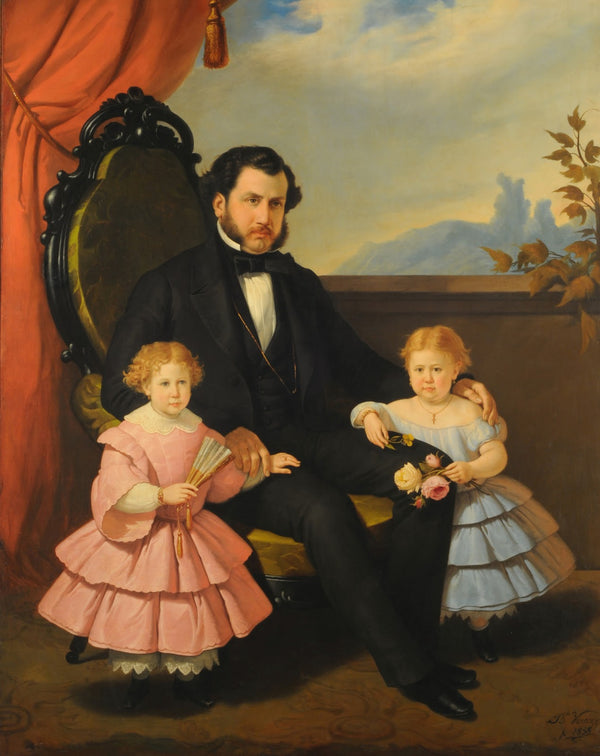 Portrait of man and children 1858