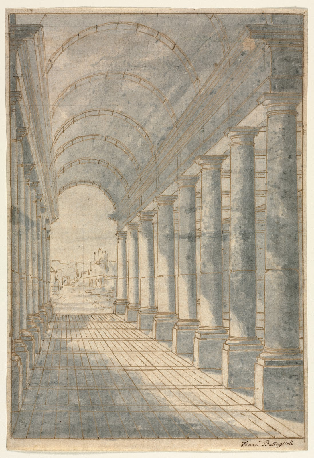 Barrel Vaulted Arcade Rendered in Perspective c 178096
