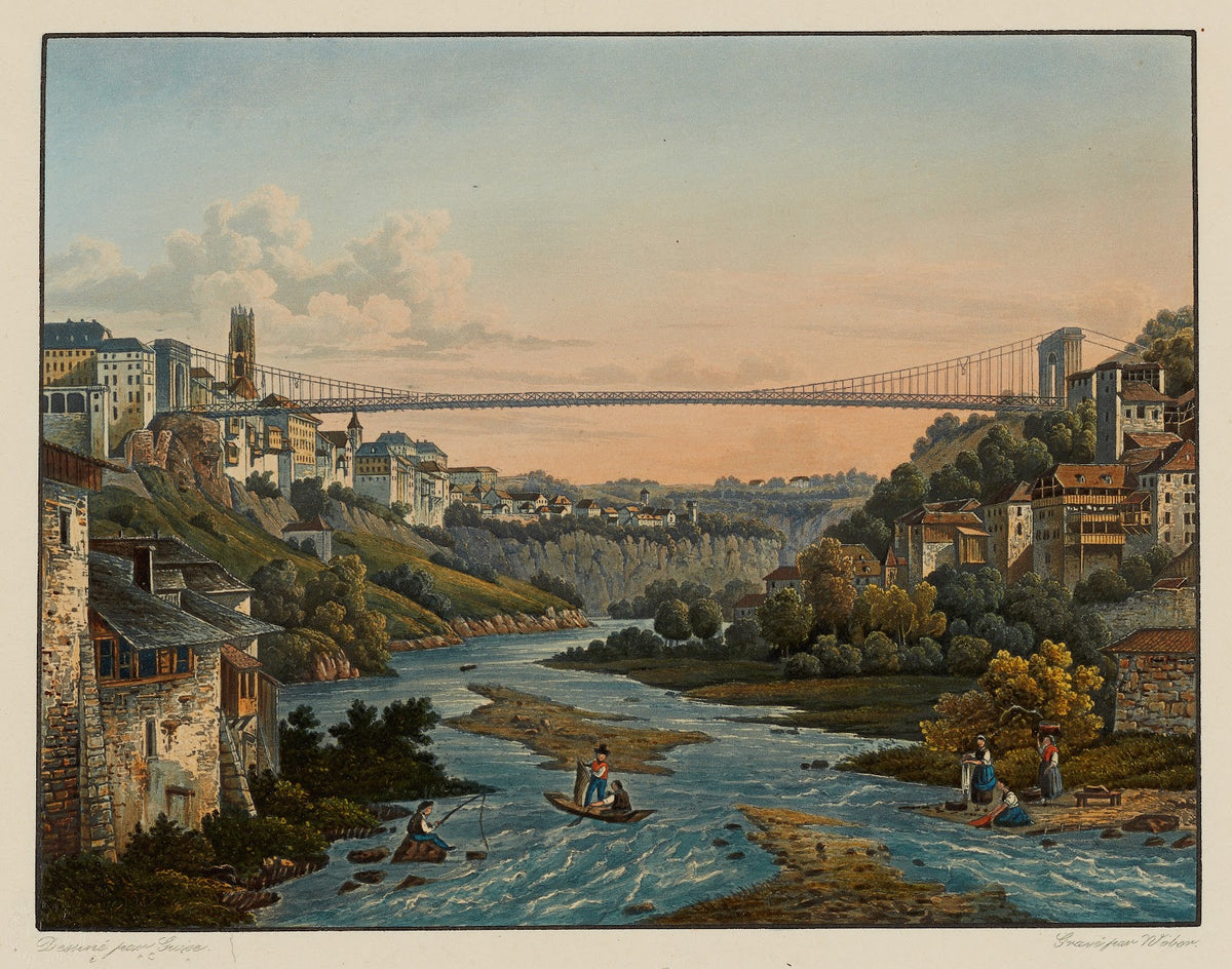 Vue de Fribourg et du Pont de fil en fer 1915 1945