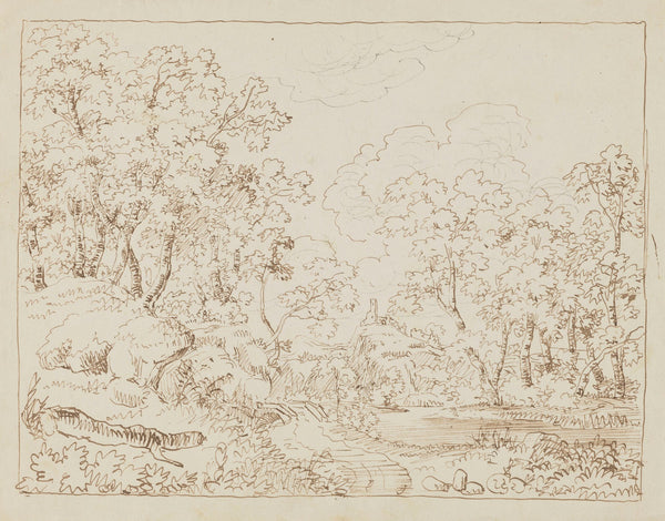 Landscape with a River among Trees and a Castle in the Background 1850 1860
