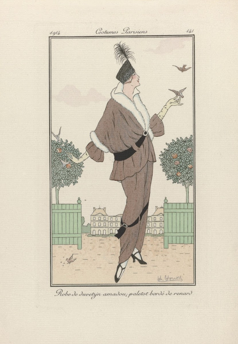 Robe de duvetyn amadou paletot bordé de renard 1914