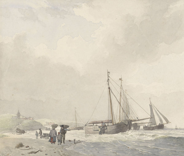 Gezicht op het strand bij Scheveningen 1805 1860