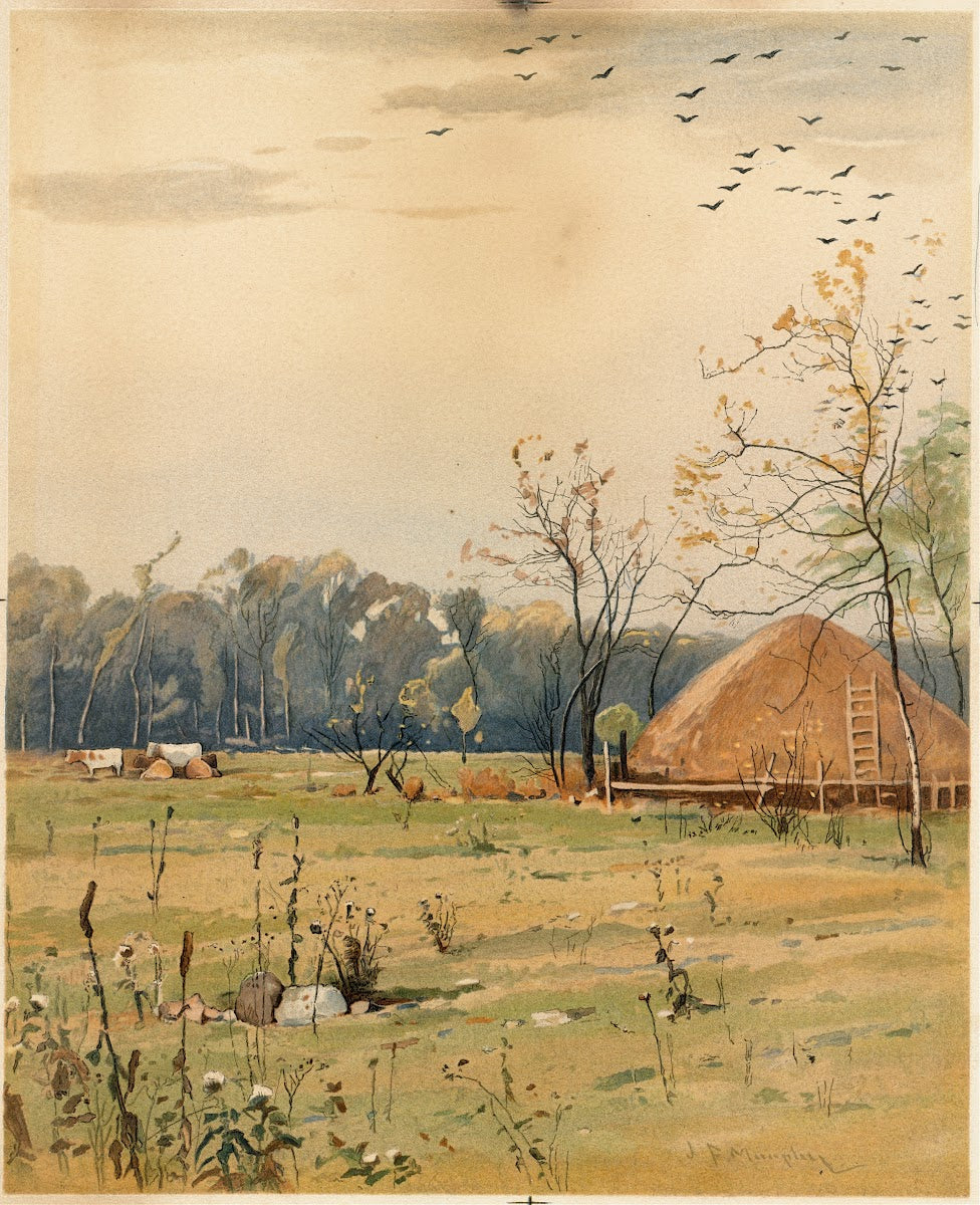 Autumn landscape with large haystack ca 18611897