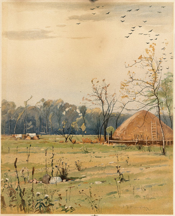 Autumn landscape with large haystack ca 18611897