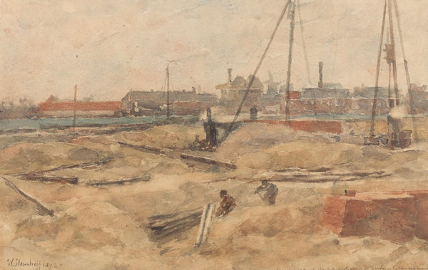Bouwterrein bij het Wilhelmina Gasthuis 1892