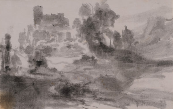 Landschaft mit Burg oder Kirche ca 1836