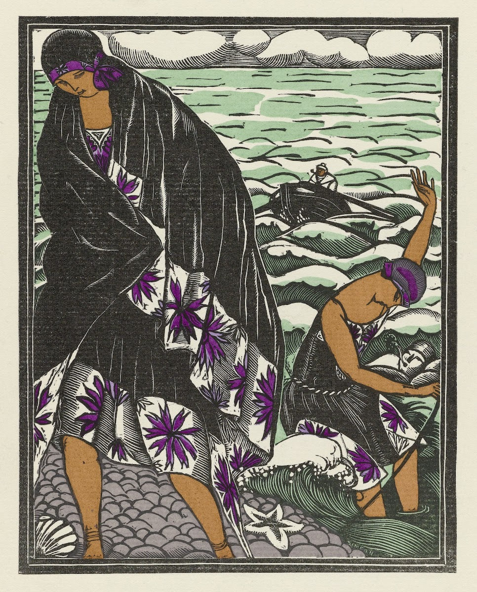 La leçon de natation Costume et chale pour le bain 1921