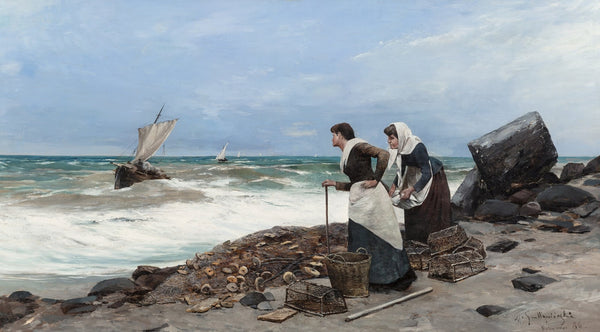 Women on Shore with Fishing Nets and Baskets 1886