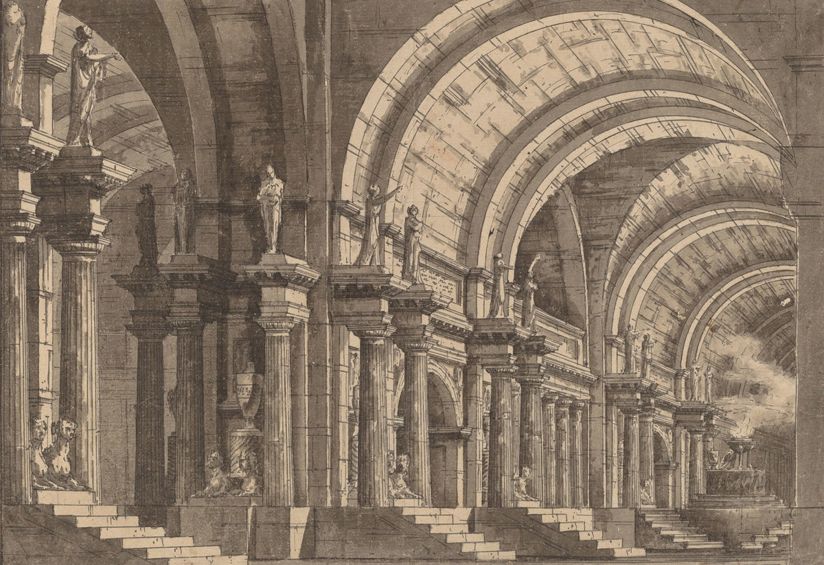 A Monumental Vaulted Hall with a Smoking Altar 1813 1814