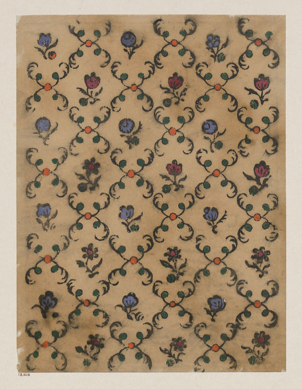 Handkolorierter Holzschnitt Rautendekor 1900 1913