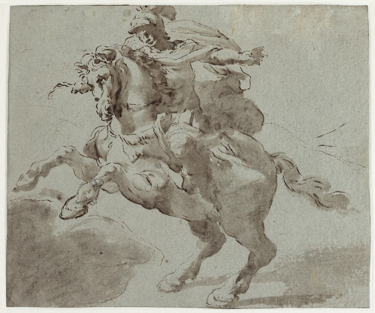 Marcus Curtius kaster sig med sin hest i kløften