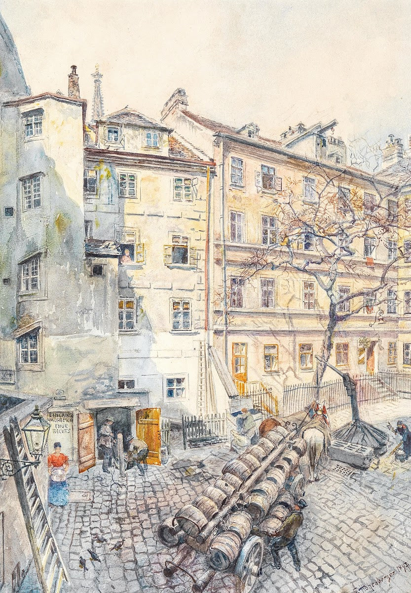 Wiener Hinterhof mit Bierfässern 1897