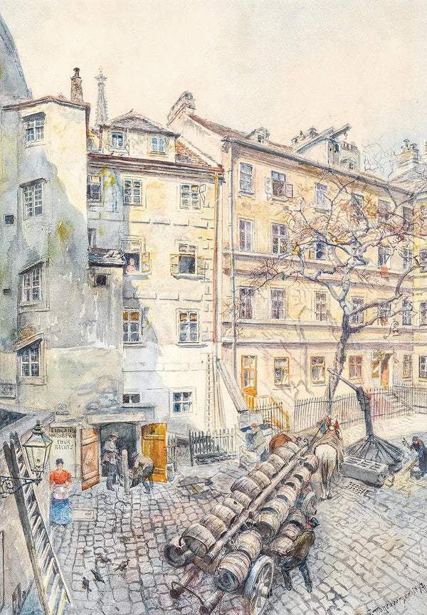 Wiener Hinterhof mit Bierfässern 1897