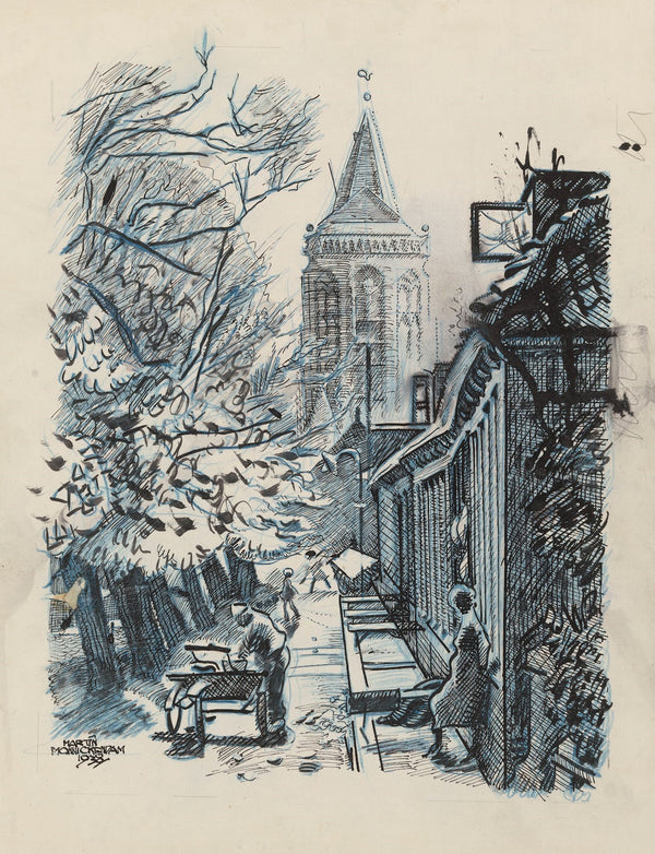 Straatje met gezicht op de St Nicolaaskerk te Monnickendam 1938