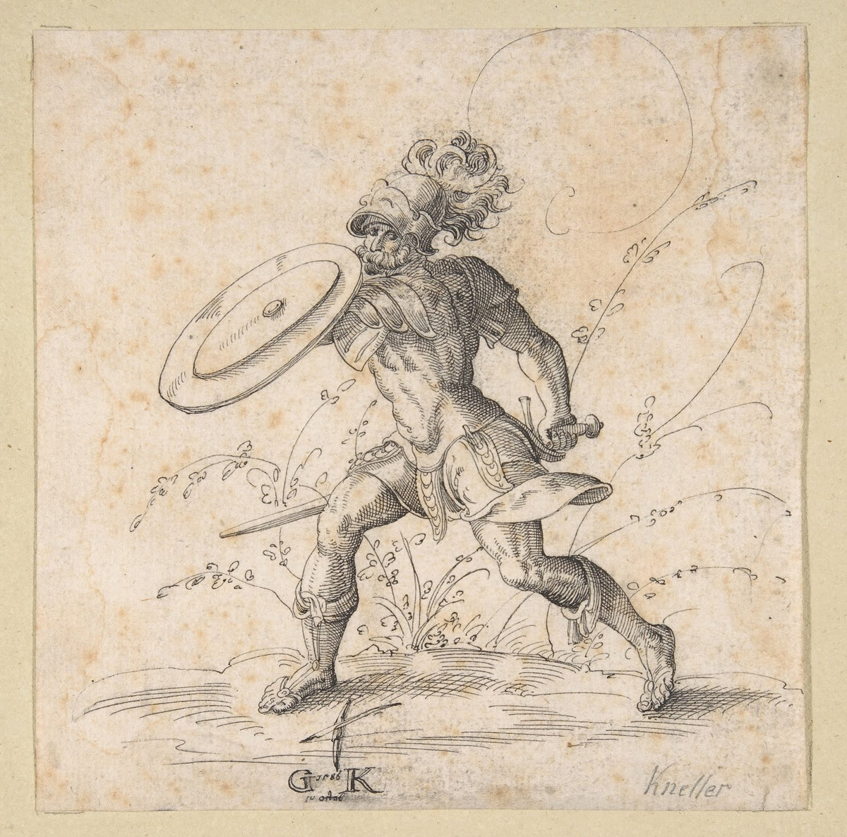 A Soldier Brandishing a Shield in a Landscape 1586