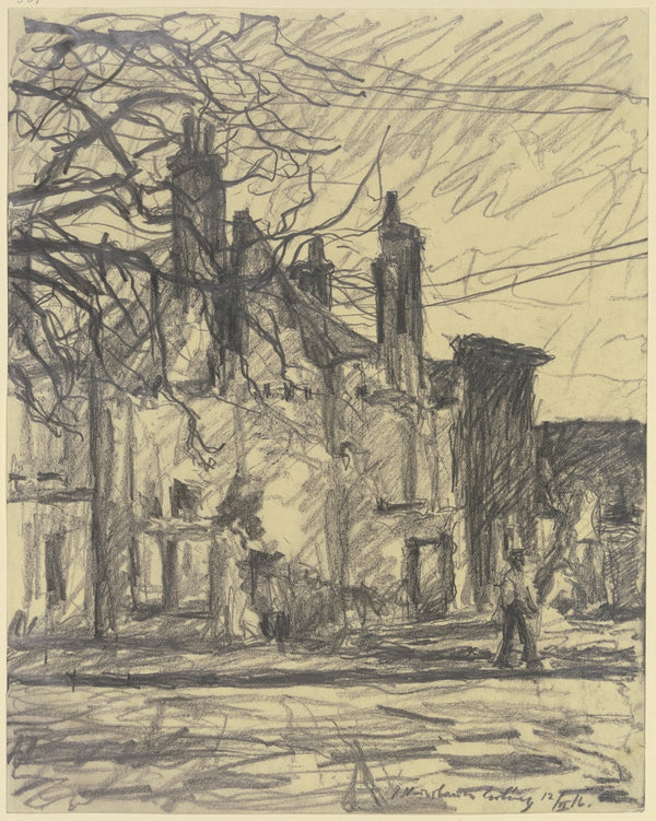 Zerschossene Straße in Corbeny 1916