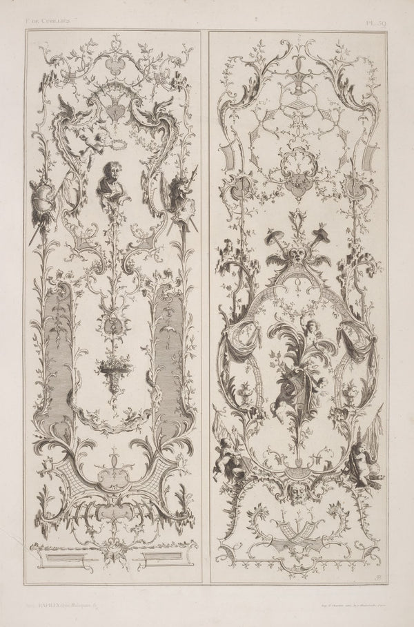 Two vertical designs featuring cherub crowning a bust portrait with wreath 1875
