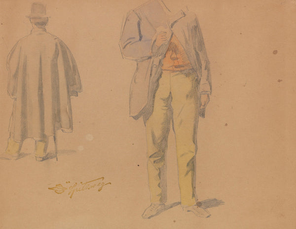 Studienblatt mit stehendem Mann von vorn und hinten Mantelstudie 1855 1860