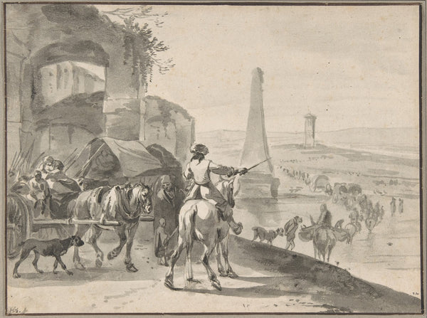 Travellers and wagons fording a river in a Southern landscape ca 164662