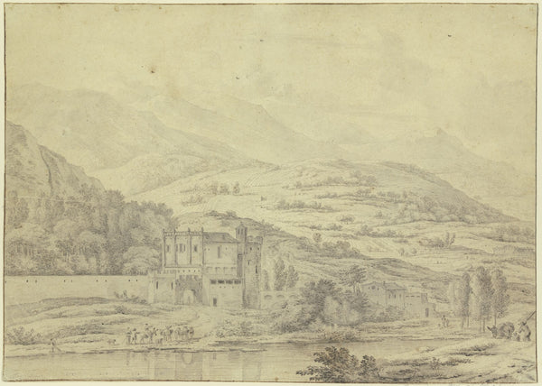 Italienische Gebirgslandschaft mit schloßartigem Gebäude