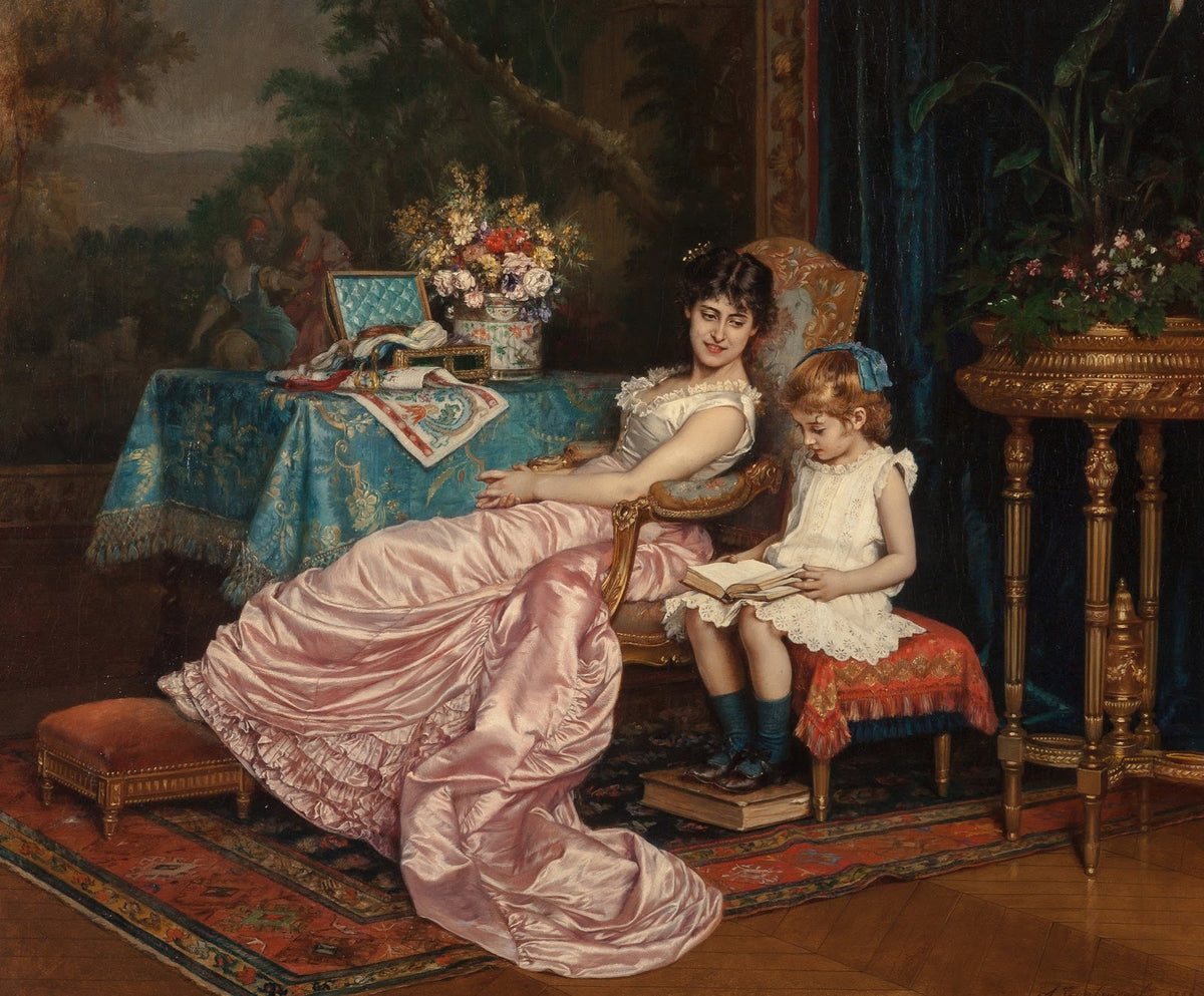 A mother and daughter reading 1882