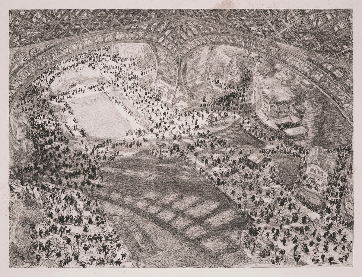 Vue prise de la passerelle des cuisines de la Tour Eiffel 1900