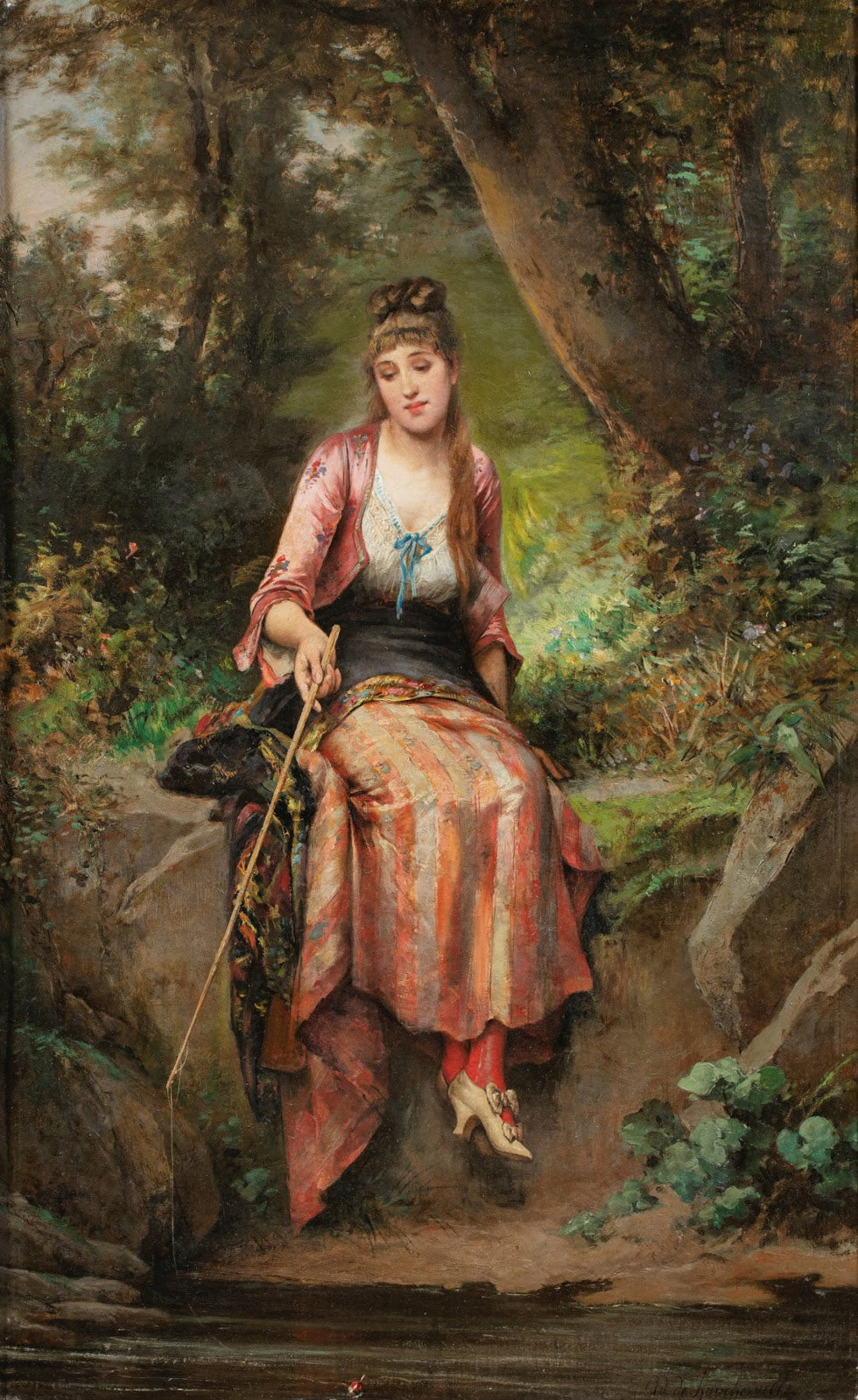 A young woman fishing
