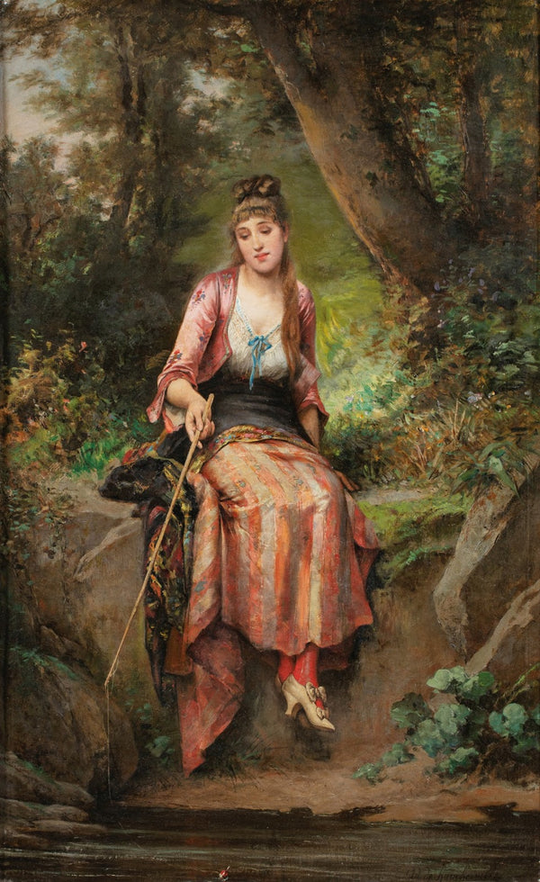 A young woman fishing