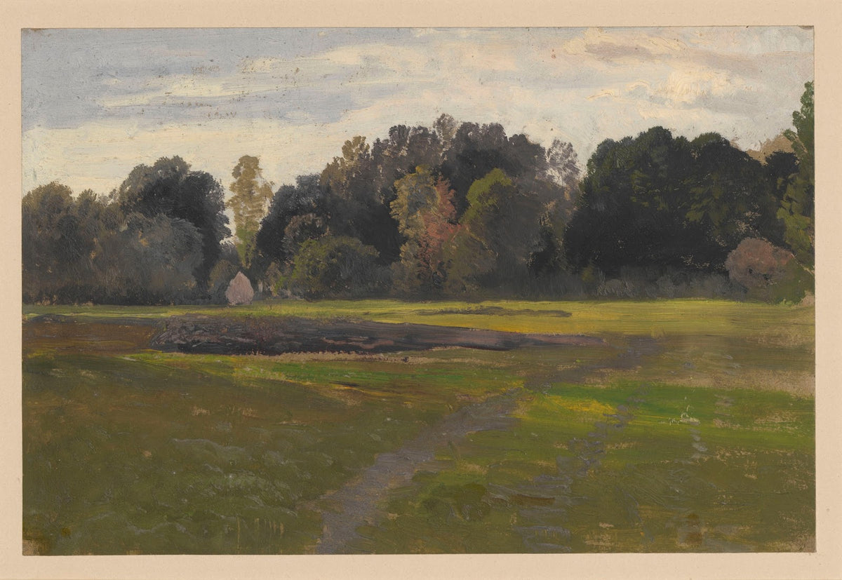 View of a meadow by a forest in Spreewald 1850 1881