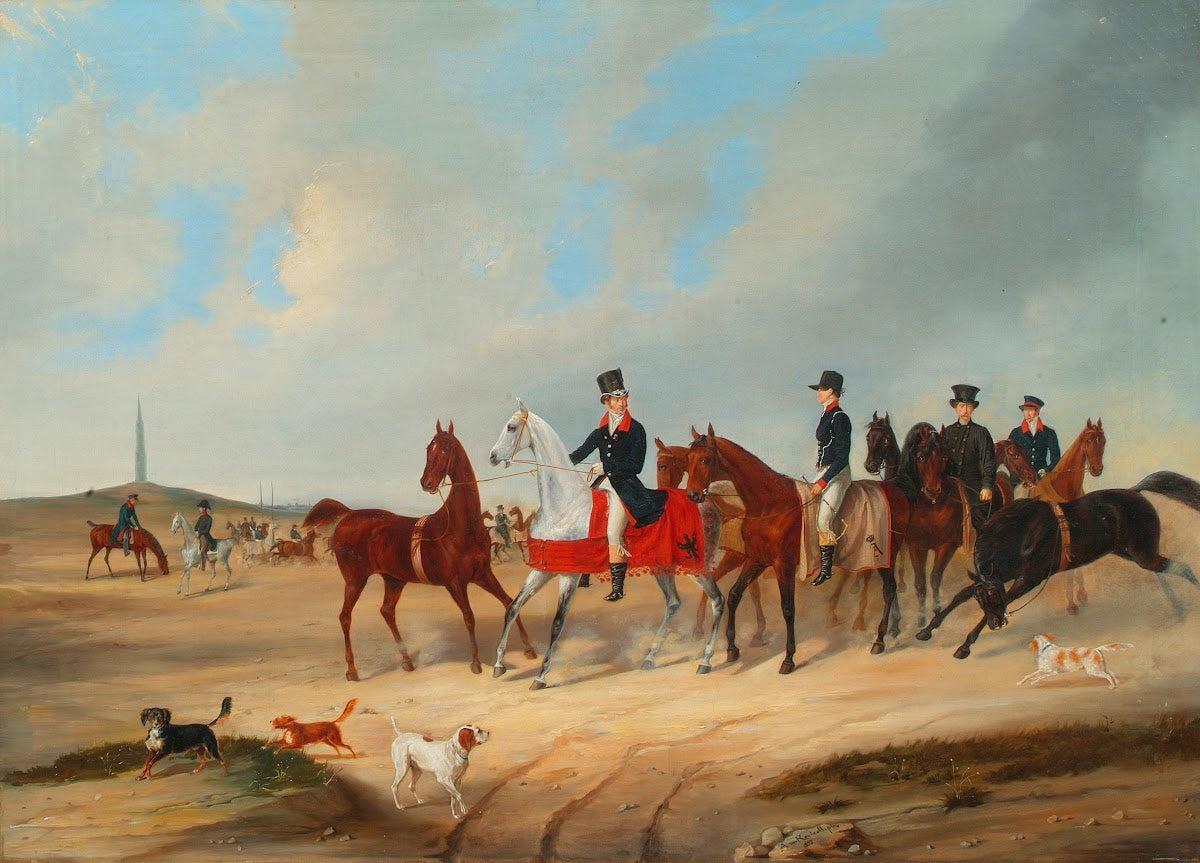 Reiterkavalkade mit Hunden 1833