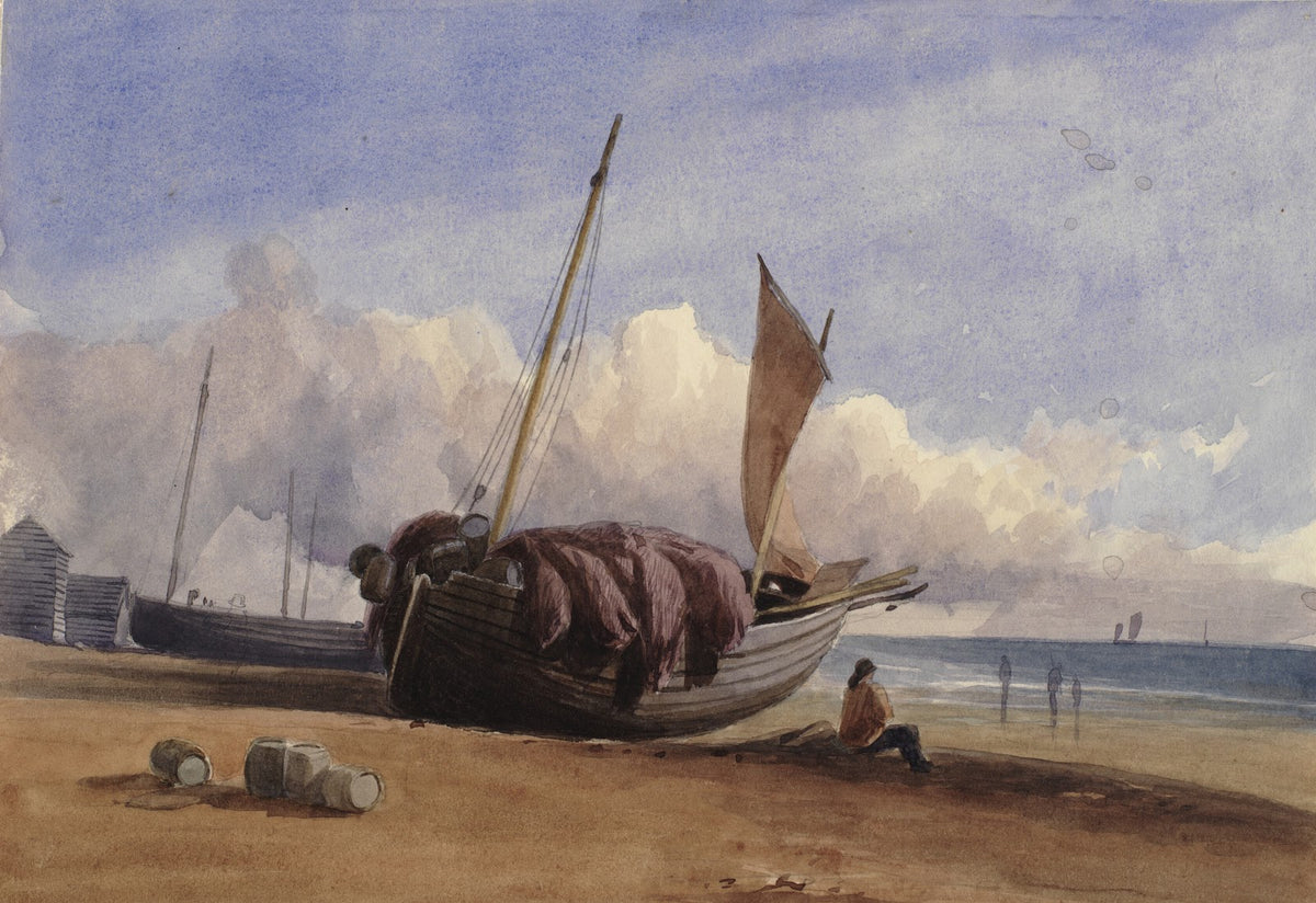 Beached fishing boat with seated fisherman 1835 1864
