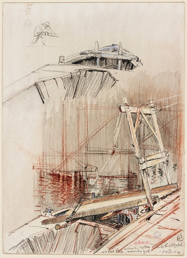 Travaux du métro entre le pont Saint Michel et le Petit Pont 1906