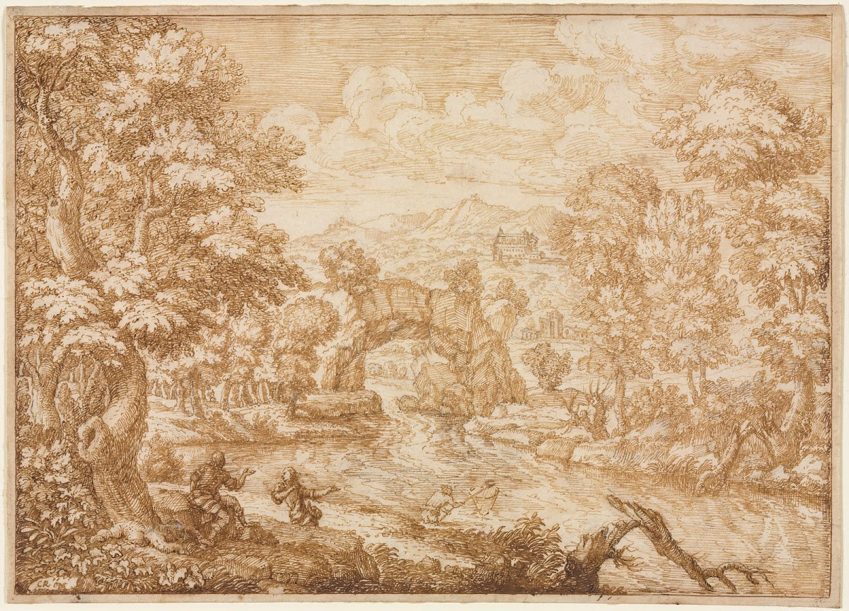 River Landscape with Arched Rock 1600s