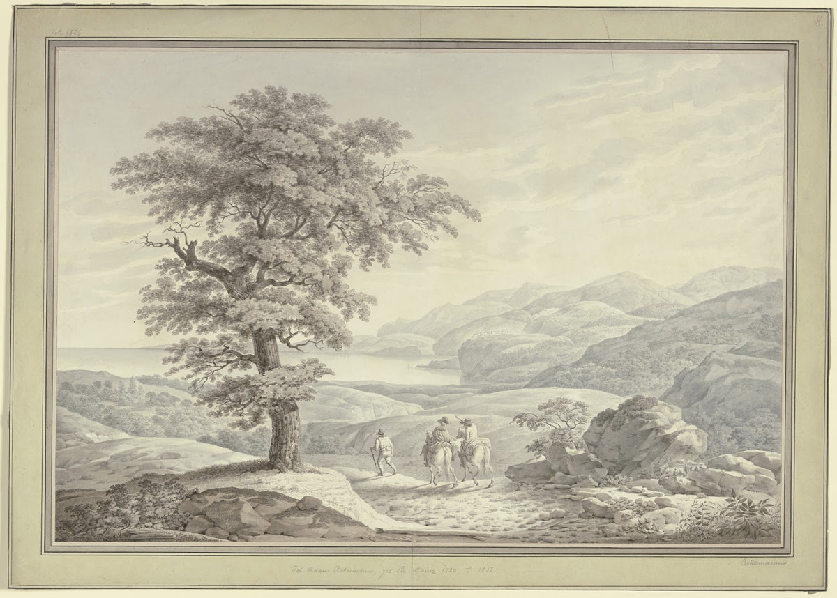 Landschaft an der Riviera di Levante mit dem Künstler und seinen Reisegefährten